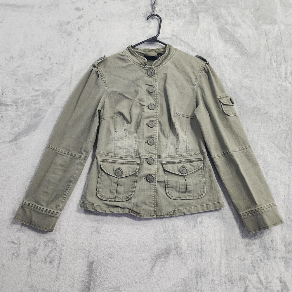 Vintage‎ No Boundaries Jacket Womens M Juniors Green Military Stretch Utility